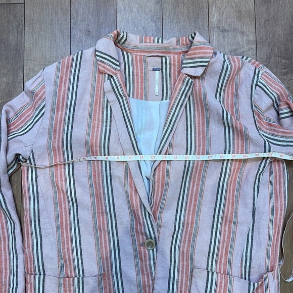Free People Simply Stripe Blazer in Multi linen blend jacket oversized size XS - Picture 13 of 15